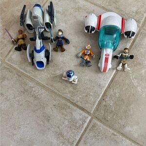 Star Wars Action Figures with Blue and White Vehicles